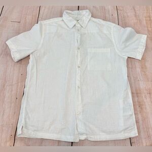H&M Men’s White Linen Blend Short Sleeve Button-Down Shirt Lightweight Casual